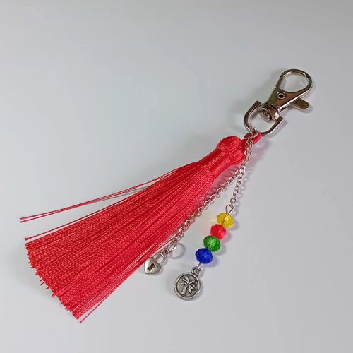 Porte-clés "éclat tropical" – pompon rouge & charm's