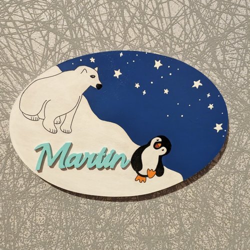 Plaque de porte chambre ours polaire pingouin personnalisée
