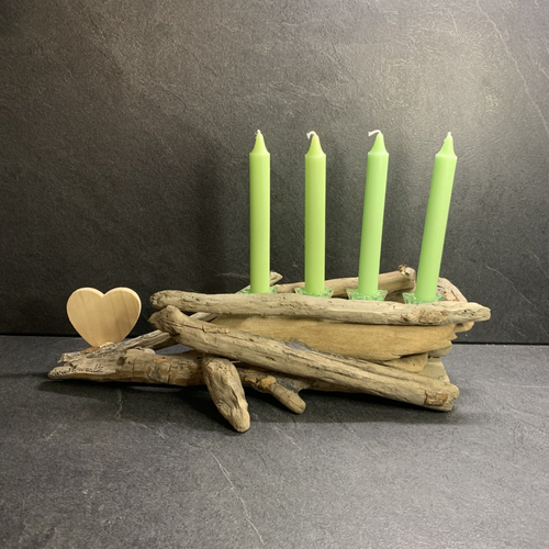 Bougeoir en bois flotté et 4 bougies pour centre de table