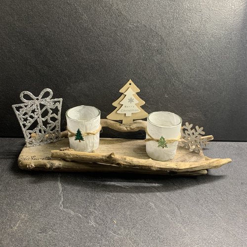 Décoration de noël en bois flotté et 2 bougies