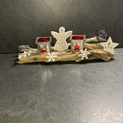 Décoration de noël en bois flotté et 2 bougies