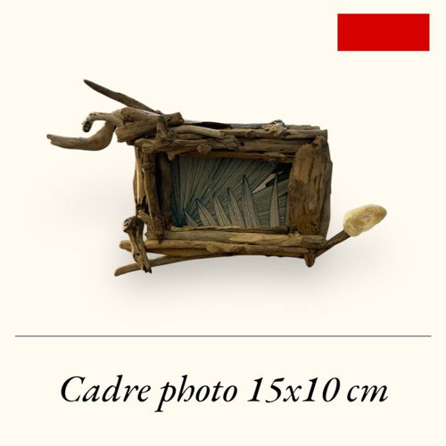 Cadre photo en bois flotté, décoré d'une nacre, pour photo 10x15 cm