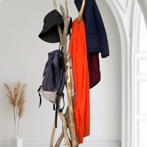Porte manteau en bois flotté, pour intérieur style bord de mer