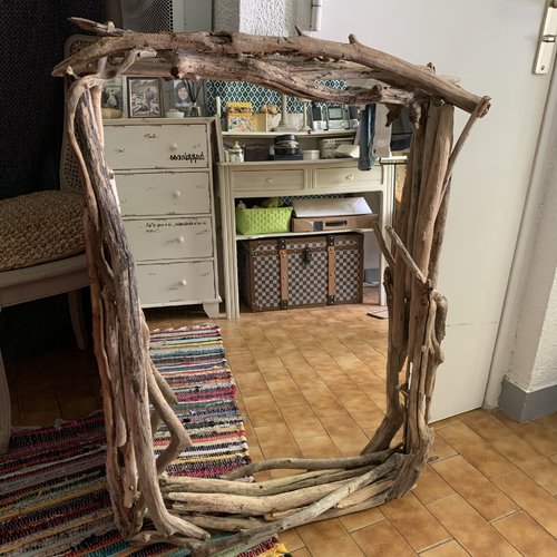 Miroir rectangulaire en bois flotté, 77x99cm