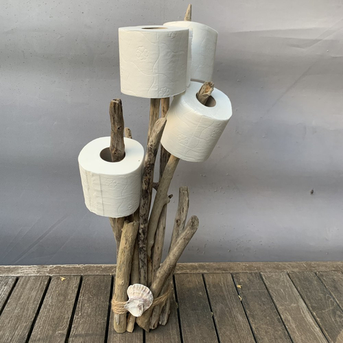 Distributeur de papier toilette, en bois flotté,  pour 4 rouleaux