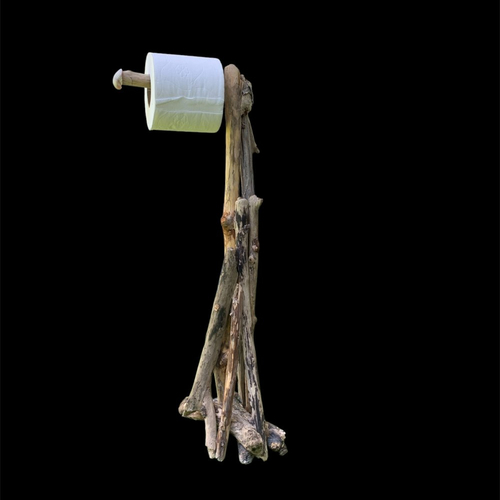 Distributeur de papier toilette écolo, en bois flotté, décoré d'un coquillage