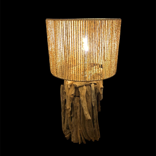 Lampe naturelle en bois flotté, abat-jour en corde de jute