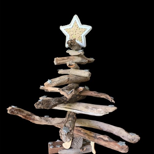 Sapin de noël écolo en bois flotté hauteur 48 cm