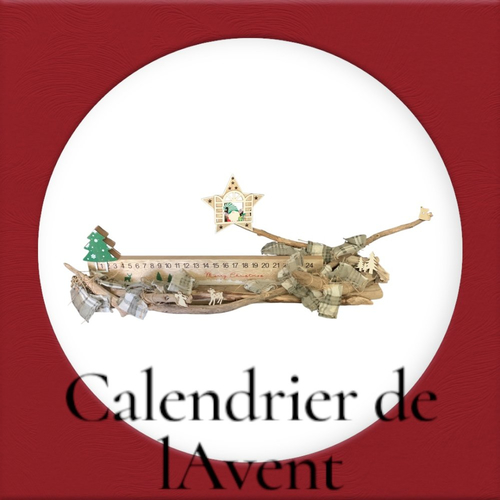 Calendrier de l'avent en bois flotté et ses 24 pochettes grises, remplies de surprises