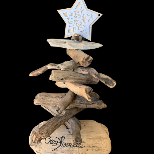 Sapin de noël écolo en bois flotté hauteur 31 cm