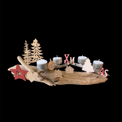 Bougeoir en bois flotté, pour table de noël