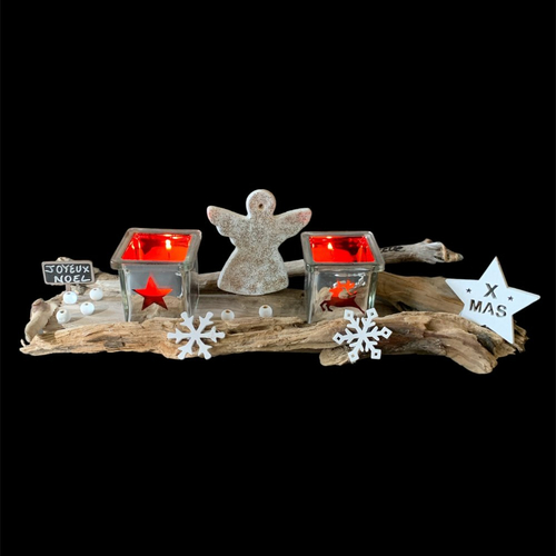 Bougeoir en bois flotté, pour noël