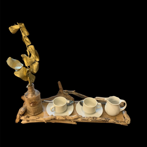 Plateau écolo en bois flotté et nécessaire pour le café