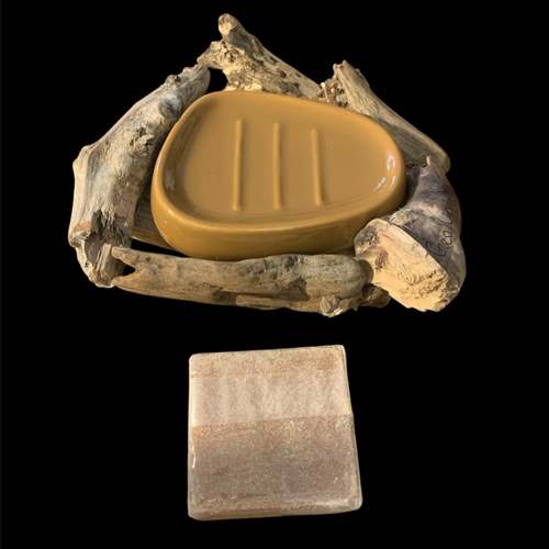 Porte savon en bois flotté et coupelle marron