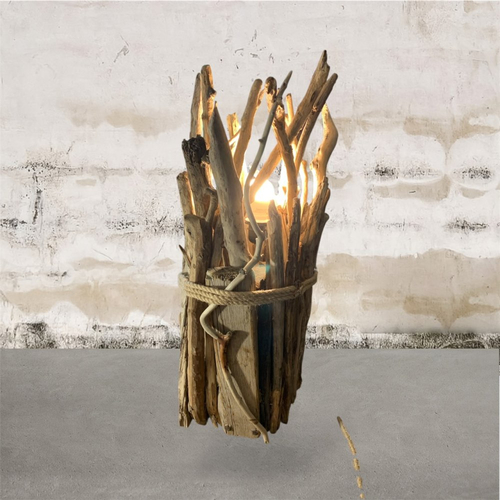 Lampe écolo en bois flotté pour intérieur style bord de mer