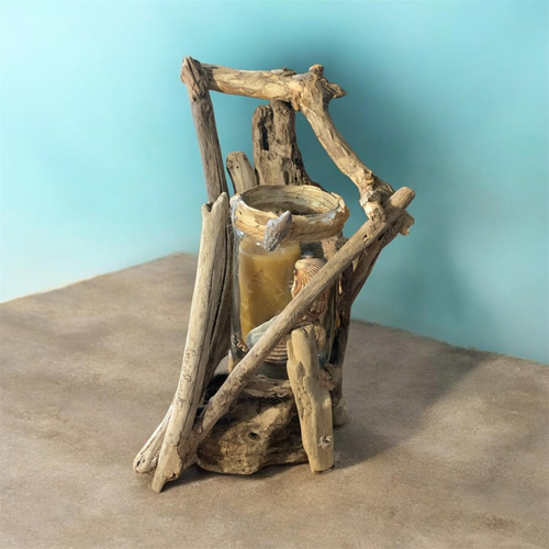 Lanterne en bois flotté, pour intérieur ou extérieur, style bord de mer