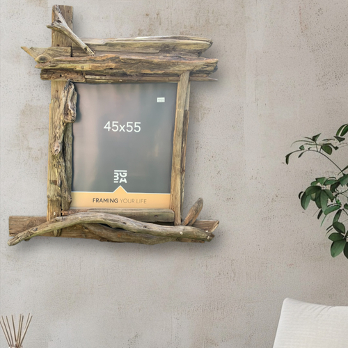 Cadre photo mural, en bois flotté, dimensions photo 45x55 cm cm