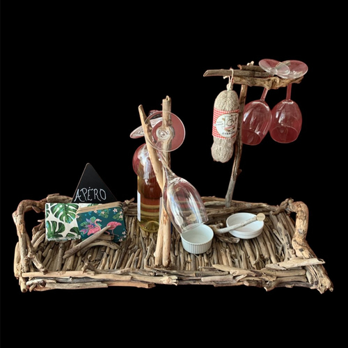 Plateau écolo,  en bois flotté et ses accessoires pour la fête des pères