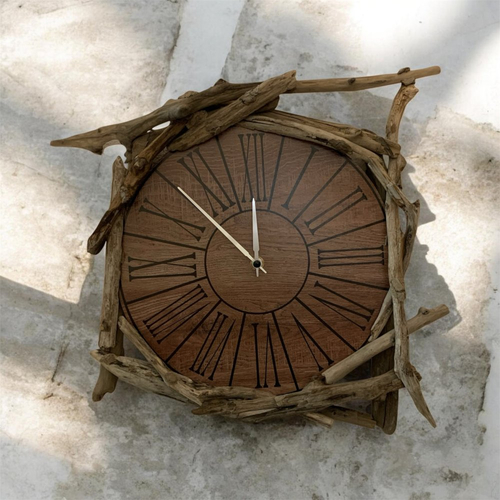 Horloge murale en bois flotté, 45x50 cm