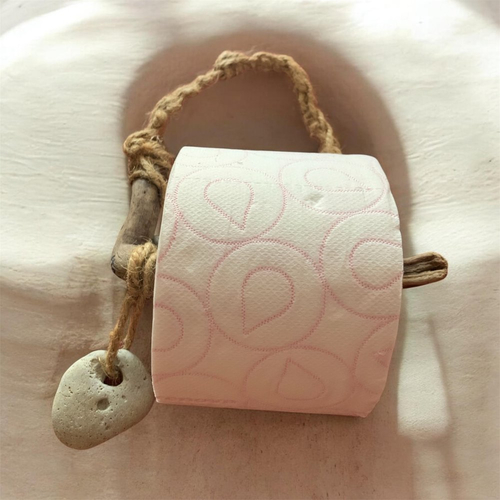 Dérouleur de papier toilette, en bois flotté et galet