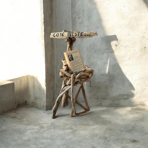 Table d'appoint, 0 déchet, en bois flotté, pour intérieur ou extérieur, intitulée "côté sieste"