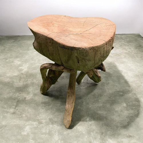 Table ronde "bout de canapé ou table de chevet" en bois flotté