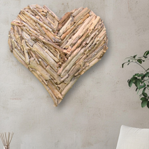 Décoration murale en bois flotté "coeur"