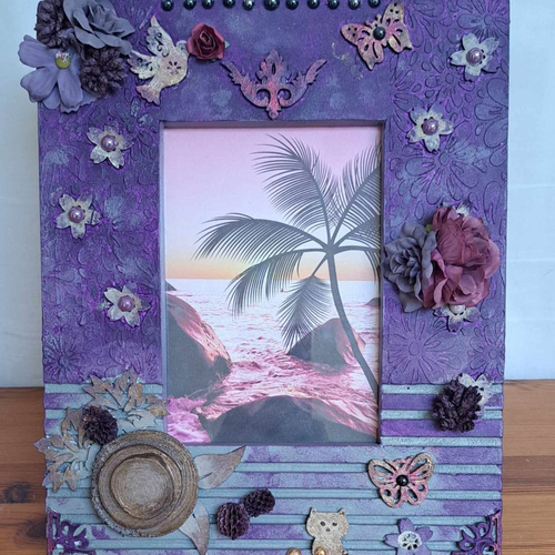 Cadre photo mix media "jardin secret violet"