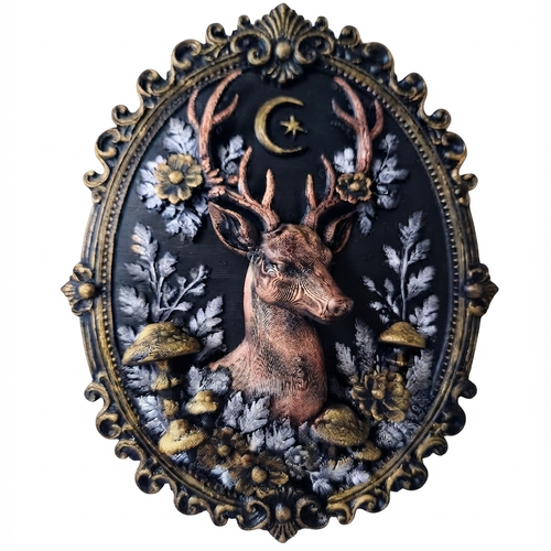 Cadre baroque gothique cerf dans forêt enchantée