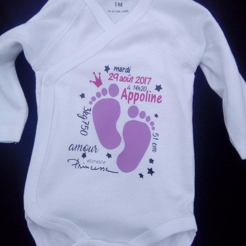 Body Manches Longues Blanc Cadre Naissance Prenom Poids Taille Pieds Bebe Un Grand Marche