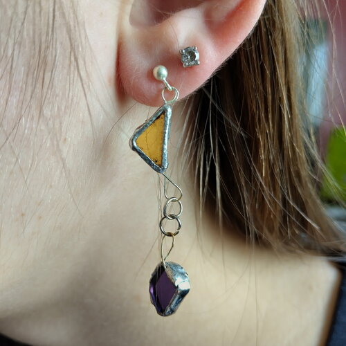 Boucles d'oreilles en argent et vitrail tiffany