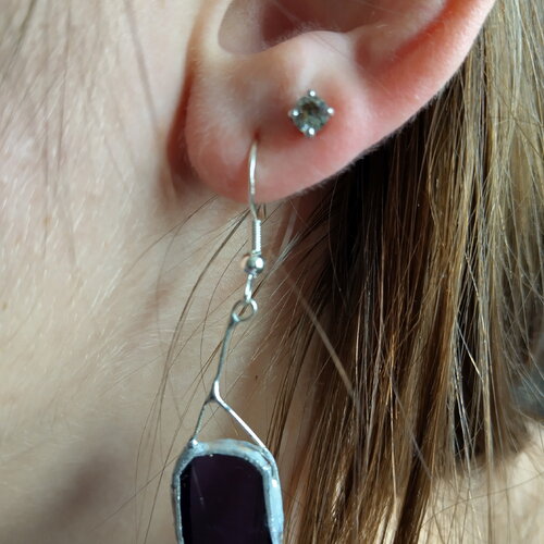 Boucles d'oreilles en argent et vitrail tiffany