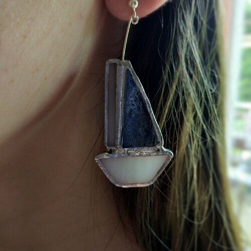 Boucles d'oreilles en argent et vitrail tiffany