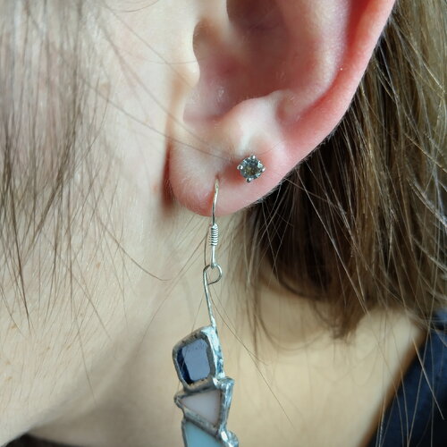 Boucles d'oreilles en argent et vitrail tiffany