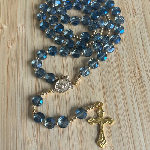 Chapelet chrétien, rosaire chrétien, chapelet cristal bleu, chapelet original unique, rosaire de protection, chapelet porte bonheur, cadeau
