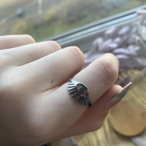 Bague œil argent,  de la collection mystique, métal inoxydable, réglable pour toutes les tailles de doigts.