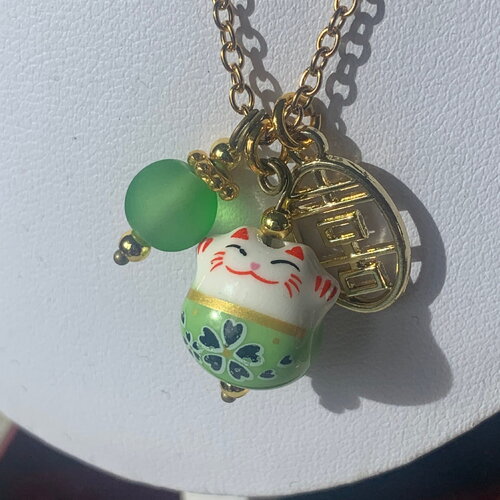 Collier femme, collier chat, collier chat chinois, collier porte bonheur, collier pendentif chat,  collier félin, cadeau anniversaire femme