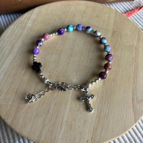 Bracelet chapelet chrétien, chapelet jaspe veine dragon, chapelet pierre naturelle, chapelet délicat précieux, chapelet protection, cadeau