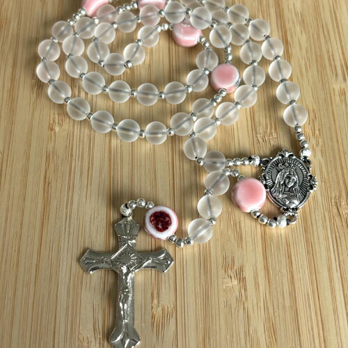 Chapelet chrétien, rosaire chrétien, chapelet verre dépoli, chapelet perles céramique, chapelet de protection, cadeau religieux,