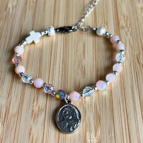 Chapelet chrétien, rosaire chrétien, chapelet bracelet cristal, chapelet cristal rose, chapelet protection, chapelet porte bonheur, cadeau