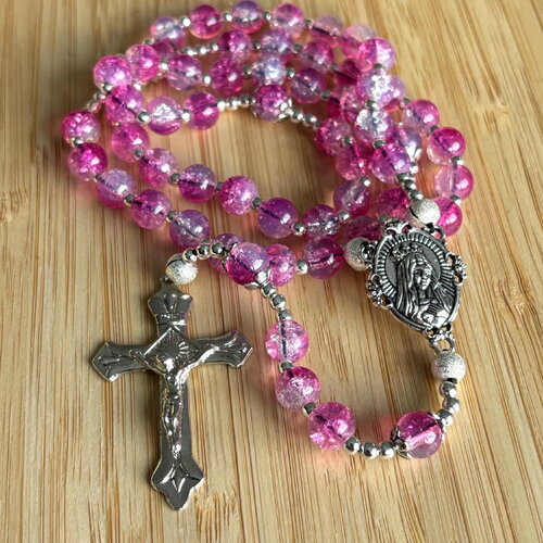 Chapelet chrétien, rosaire chrétien, chapelet perles rose, rosaire perles rose , chapelet croix argent,cadeau religieux, cadeau confirmation