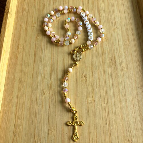 Chapelet chrétien, rosaire chrétien, chapelet cristal rose, chapelet personnalisé , rosaire de protection, chapelet porte bonheur, cadeau