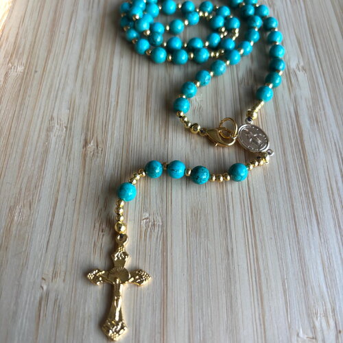 Chapelet chrétien, rosaire chrétien, chapelet turquoise africaine, rosaire turquoise naturelle, chapelet pierre naturelle, cadeau chrétien