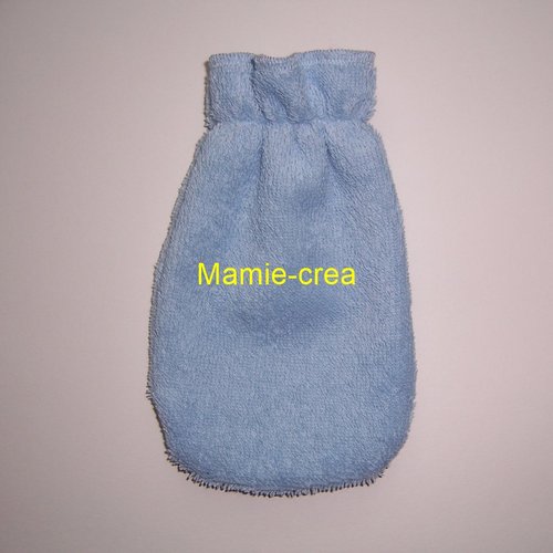 Gant de toilette élastiqué pour enfant en éponge de coton de couleur bleue pastel