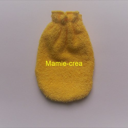 Gant de toilette élastiqué pour enfant en éponge de coton de couleur vive jaune