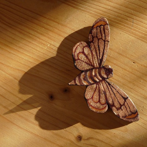 Broche cuir " grand papillon " brun et cuivre