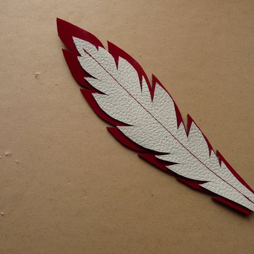 Marque page en cuir forme plume. rouge et blanc