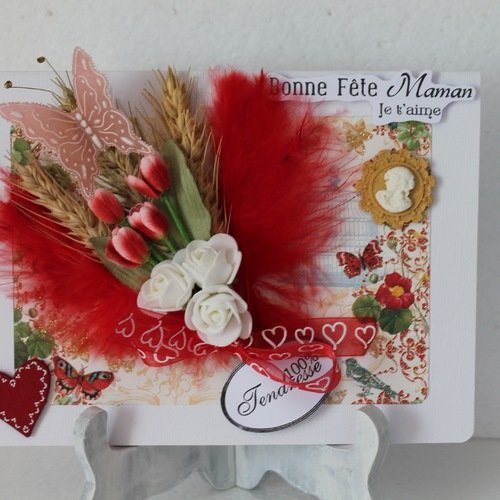 Carte Double Bouquet De Fleurs Rouge Avec Epis De Ble Veritable Fete Des Meres Ou Toute Autres Occasion Un Grand Marche