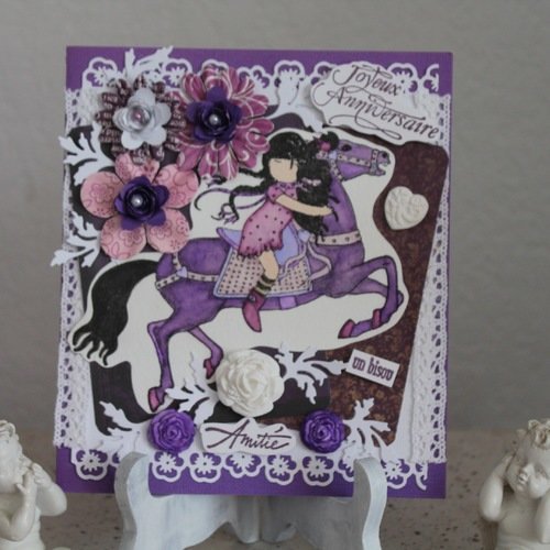 Carte Double Joyeux Anniversaire Tampon Petite Fille Fleurs En Porcelaine Froide Un Grand Marche