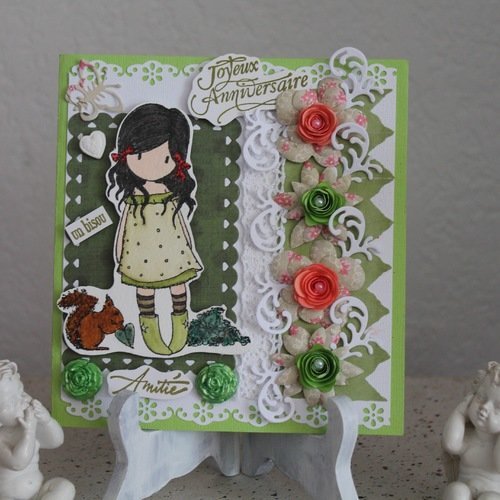 Carte Double Joyeux Anniversaire Tampon Petite Fille Fleurs En Porcelaine Froide Un Grand Marche